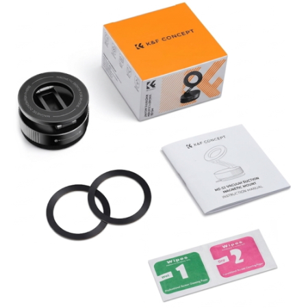 K&F Concept KF15.0007 MS-52 - przyssawka 58mm, uchwyt/mocowanie magnetyczne do smartfona - zawartość zestawu